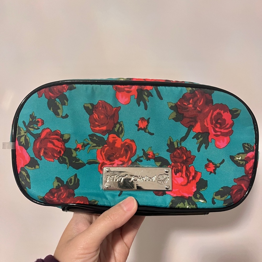Betsey Johnson rose print cosmetic case